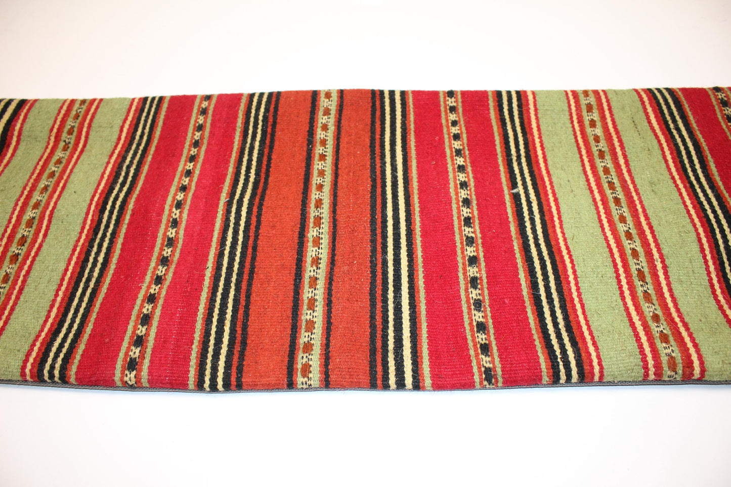 Vintage Turkish Lumbar Pillow – Red & Green Kilim Cushion Cover (12x36 in)