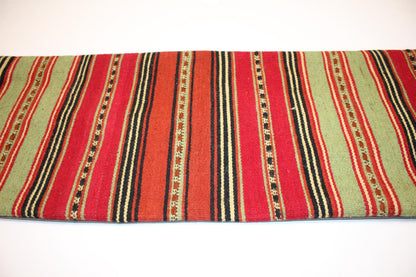 Vintage Turkish Lumbar Pillow – Red & Green Kilim Cushion Cover (12x36 in)