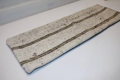 Vintage Turkish Lumbar Pillow – Cream Stripe Kilim Cushion (12x36 in)