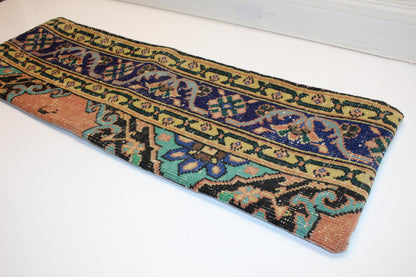 Vintage Floral Kilim Lumbar Pillow Cover, Long Bench Cushion (12x36 inch)