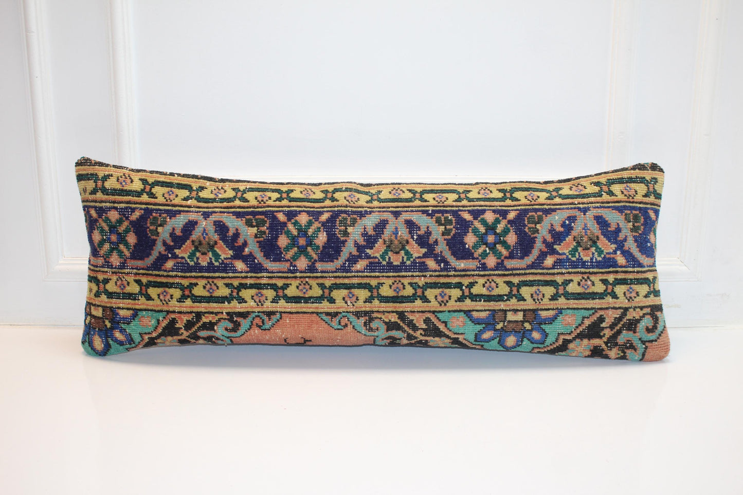 Vintage Floral Kilim Lumbar Pillow Cover, Long Bench Cushion (12x36 inch)