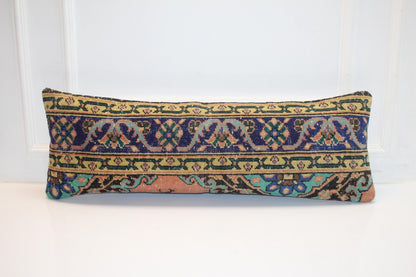Vintage Floral Kilim Lumbar Pillow Cover, Long Bench Cushion (12x36 inch)