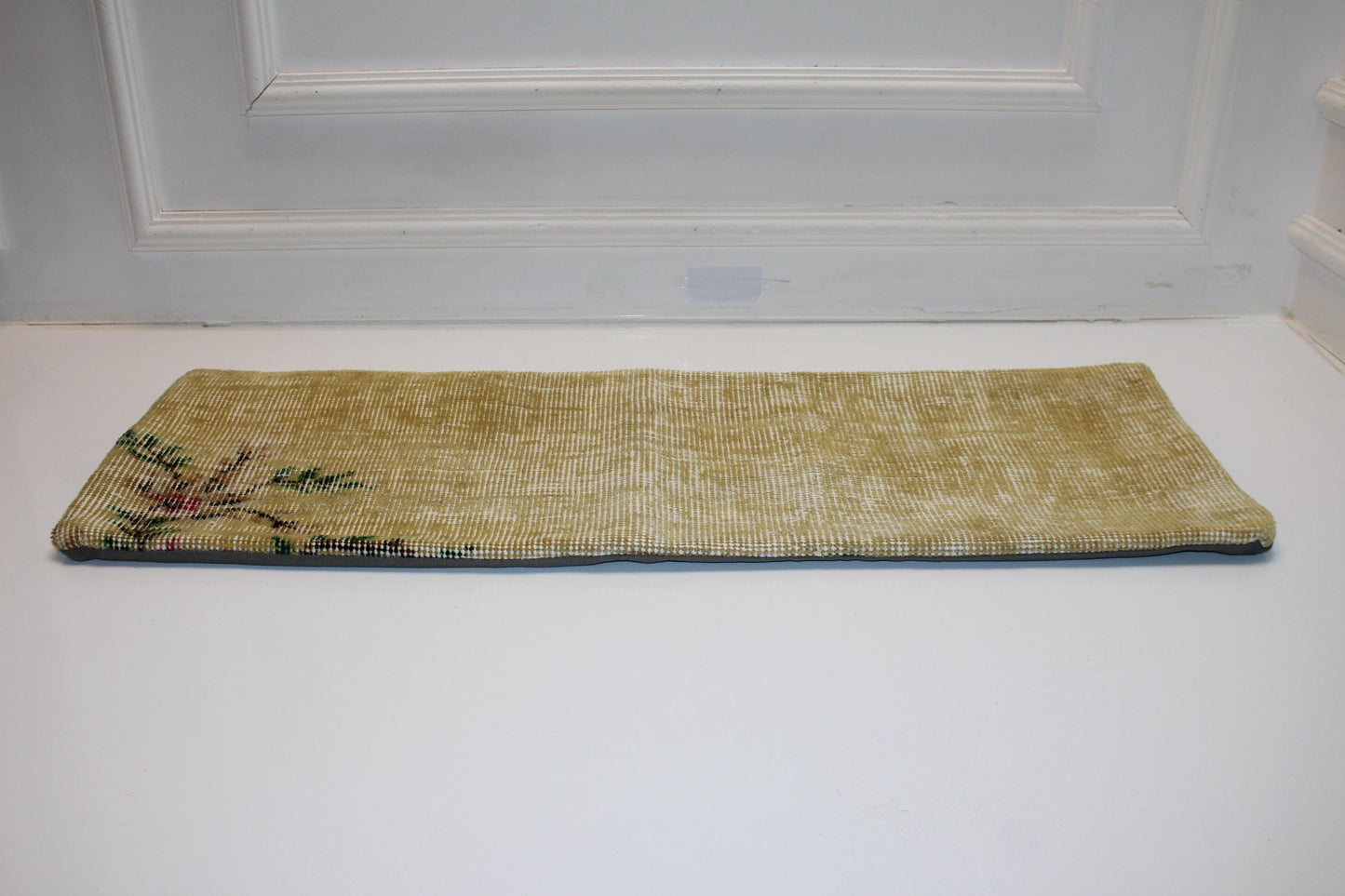 Handmade Faded Yellow Kilim Lumbar Pillow Cover, Vintage Rug Cushion (12x36 inch)