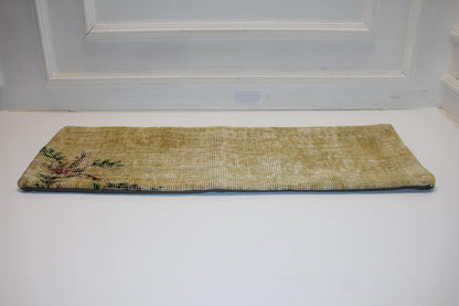 Handmade Faded Yellow Kilim Lumbar Pillow Cover, Vintage Rug Cushion (12x36 inch)