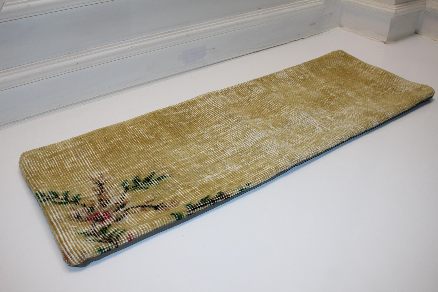 Handmade Faded Yellow Kilim Lumbar Pillow Cover, Vintage Rug Cushion (12x36 inch)
