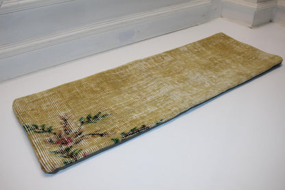 Handmade Faded Yellow Kilim Lumbar Pillow Cover, Vintage Rug Cushion (12x36 inch)
