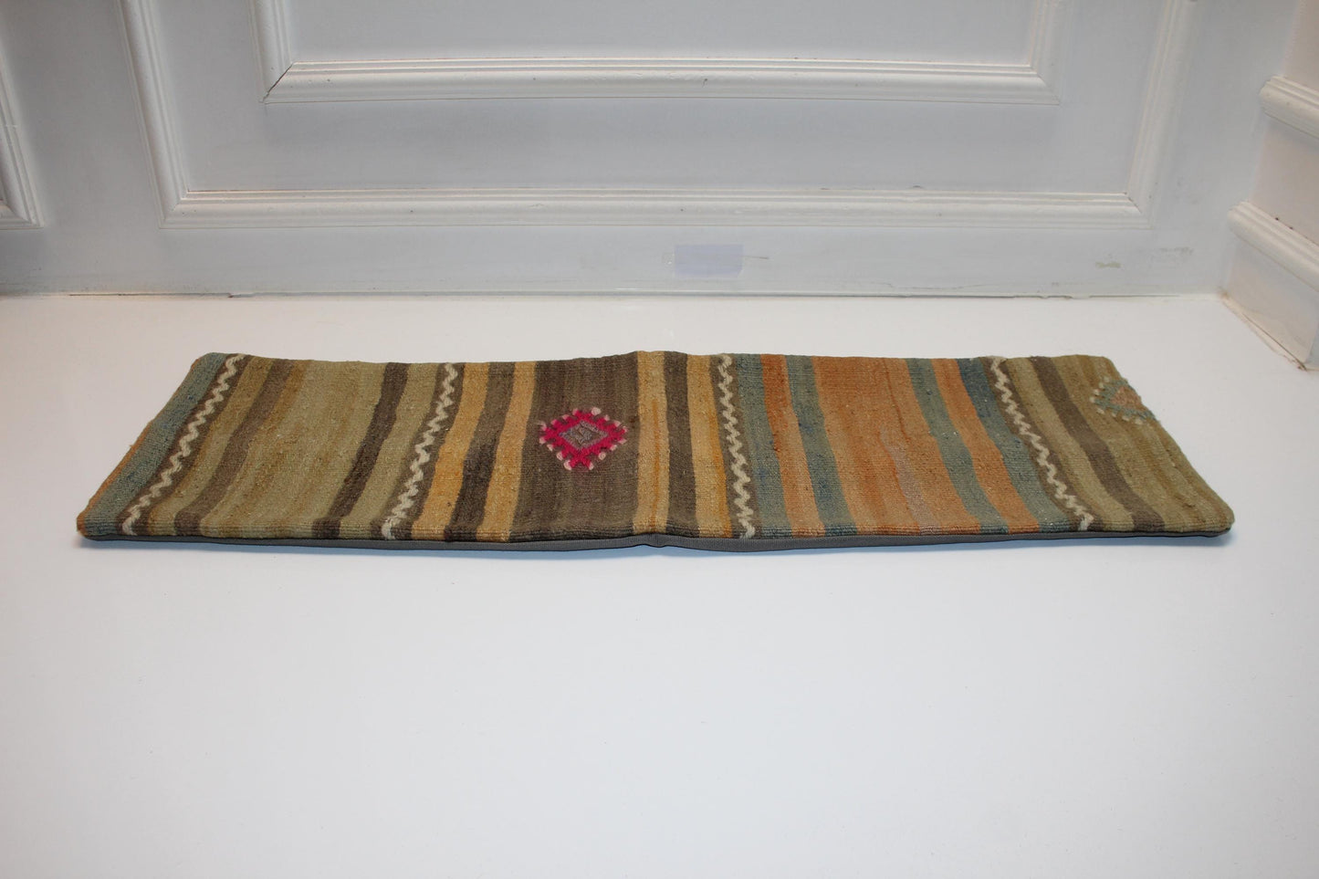 Handwoven Kilim Lumbar Pillow Cover, Tribal Stripe Rug Cushion (12x36 inch)