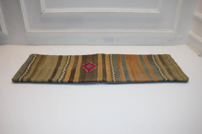 Handwoven Kilim Lumbar Pillow Cover, Tribal Stripe Rug Cushion (12x36 inch)