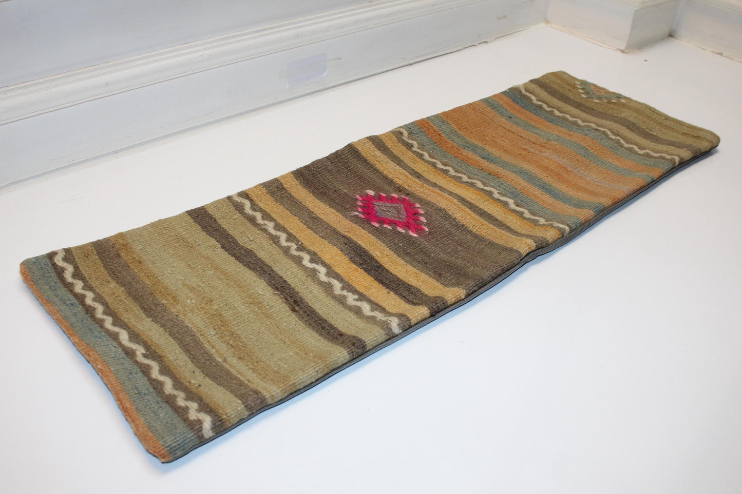 Handwoven Kilim Lumbar Pillow Cover, Tribal Stripe Rug Cushion (12x36 inch)
