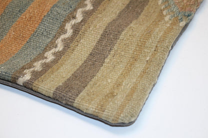 Handwoven Kilim Lumbar Pillow Cover, Tribal Stripe Rug Cushion (12x36 inch)