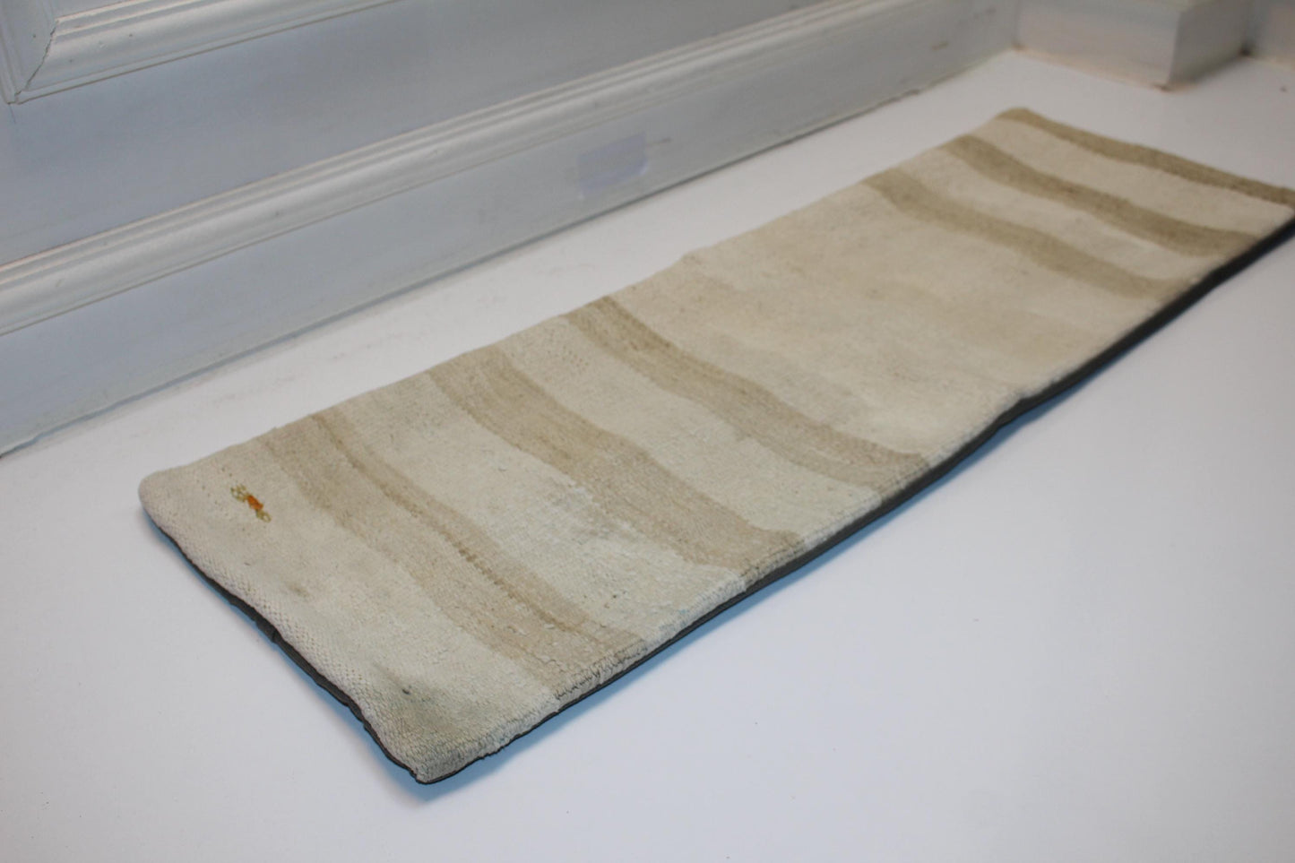 Neutral Striped Kilim Lumbar Pillow Cover, Soft Wool Woven Rug, (12x36 inch)