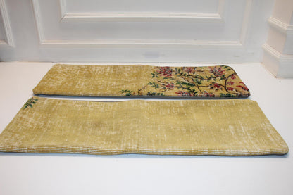 Set of 2 Vintage Floral Kilim Lumbar Pillows 12x48, Soft Yellow Botanical Rug Cushions, Long Bench Accent (12x36)