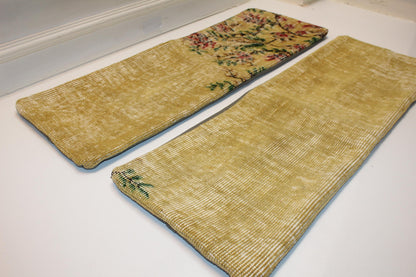 Set of 2 Vintage Floral Kilim Lumbar Pillows 12x48, Soft Yellow Botanical Rug Cushions, Long Bench Accent (12x36)