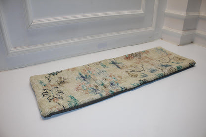 Vintage Kilim Lumbar Pillow Cover | Cream Pastel Turkish Rug, 12x36