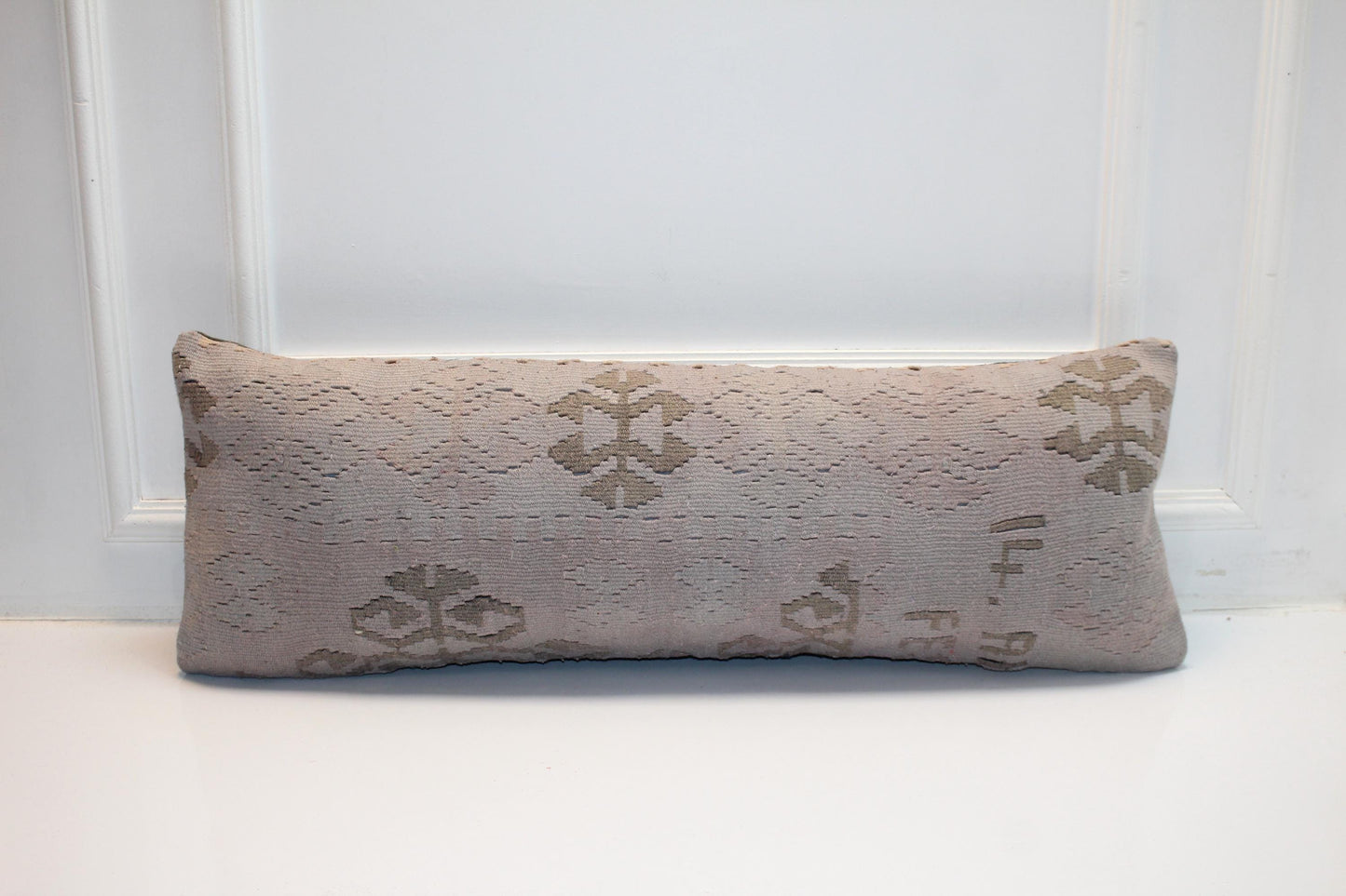 Neutral Kilim Lumbar Pillow Cover | Taupe Beige Tribal Rug, Bench Decor (12x36 in)