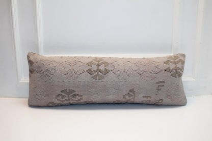 Neutral Kilim Lumbar Pillow Cover | Taupe Beige Tribal Rug, Bench Decor (12x36 in)