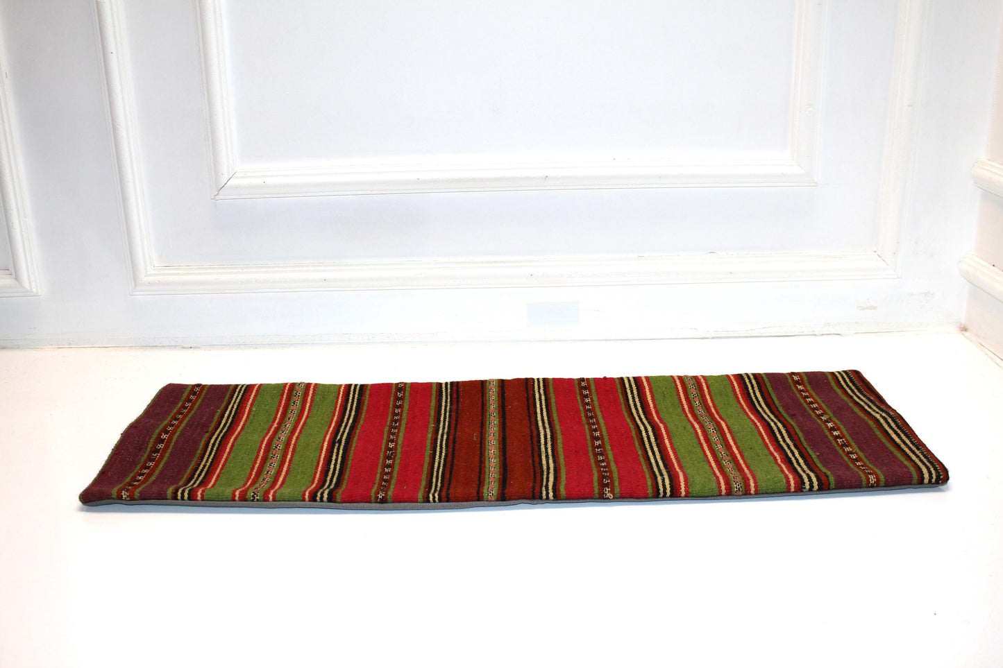 Striped Kilim Lumbar Pillow Cover | Turkish Rug, Woven Wool (12x36 in)