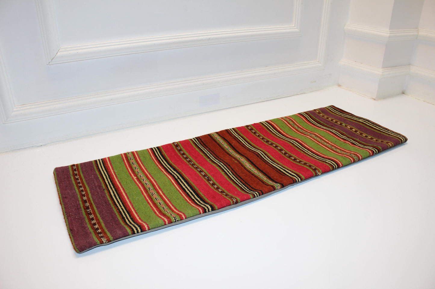 Striped Kilim Lumbar Pillow Cover | Turkish Rug, Woven Wool (12x36 in)