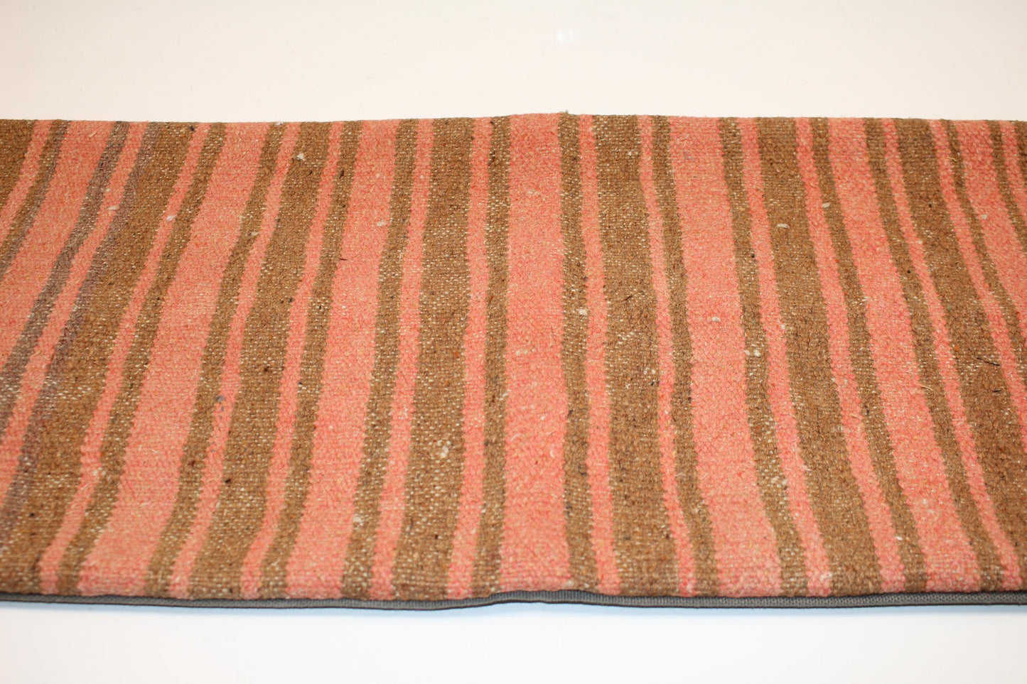 Striped Kilim Lumbar Pillow Cover | Rose Clay & Olive Bench Decor (12x36 in)