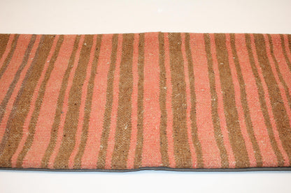 Striped Kilim Lumbar Pillow Cover | Rose Clay & Olive Bench Decor (12x36 in)