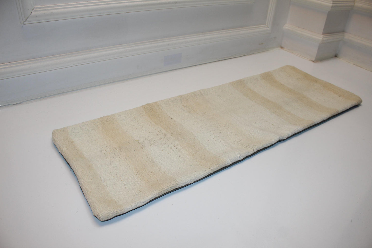 Handmade Neutral Striped Kilim Pillow Cover | Wool Turkish Lumbar Cushion (12x36 in)