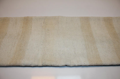 Handmade Neutral Striped Kilim Pillow Cover | Wool Turkish Lumbar Cushion (12x36 in)