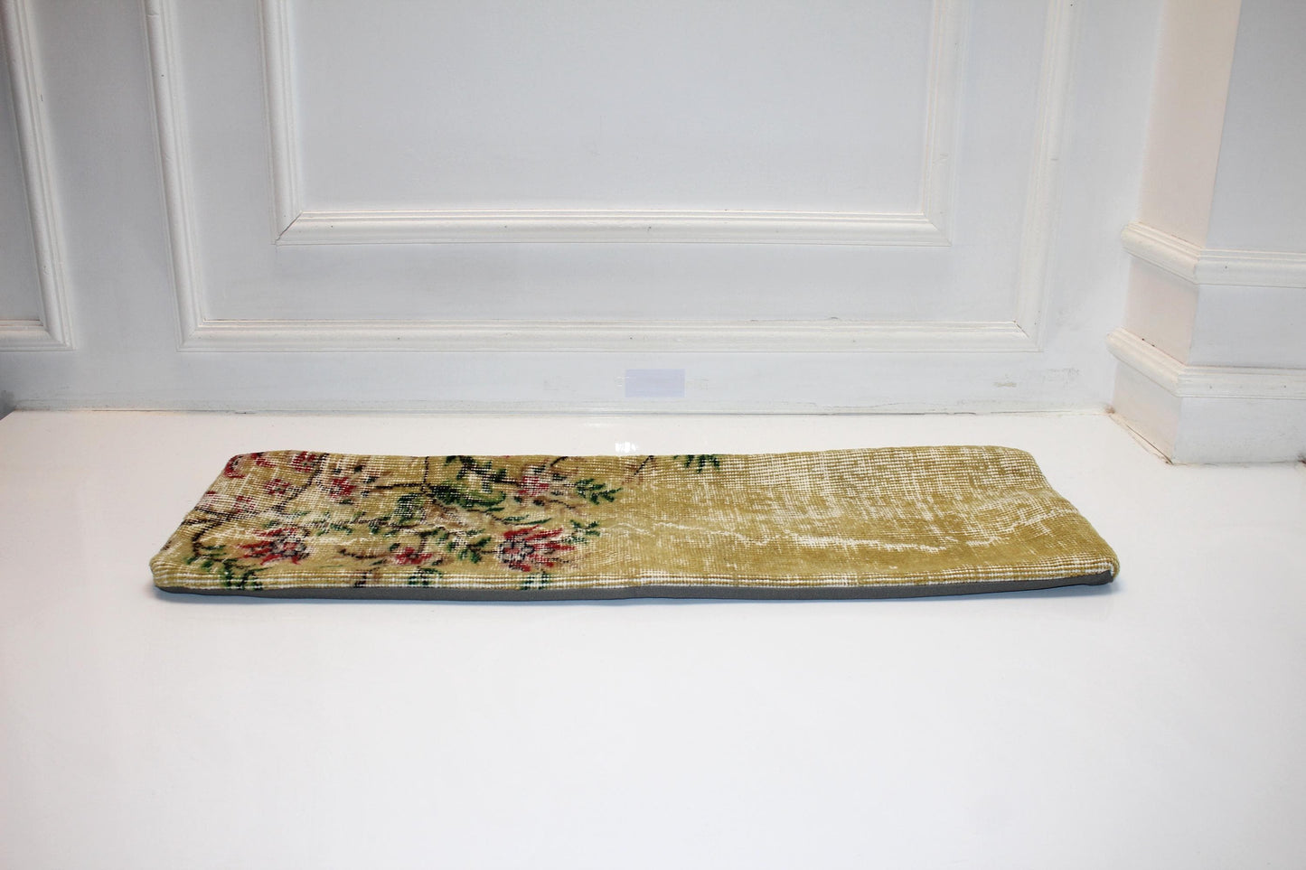 Floral Kilim Lumbar Pillow | Yellow Turkish Rug Cushion (12x36 in)