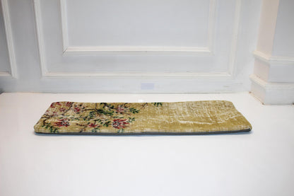 Floral Kilim Lumbar Pillow | Yellow Turkish Rug Cushion (12x36 in)