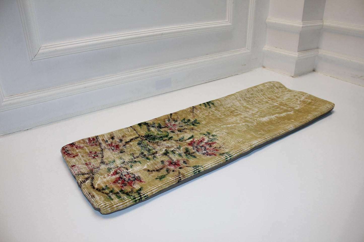 Floral Kilim Lumbar Pillow | Yellow Turkish Rug Cushion (12x36 in)