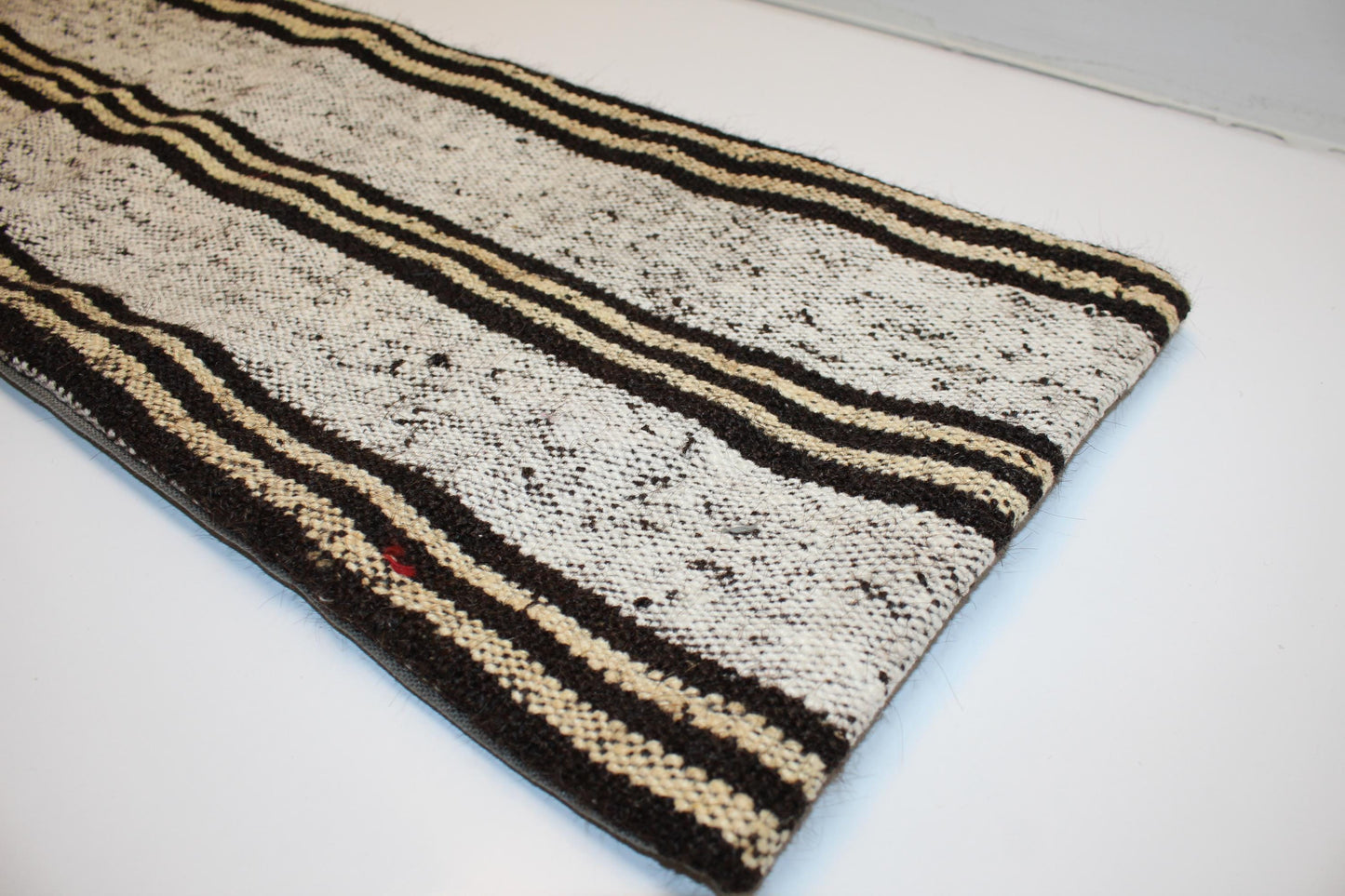 Black & Cream Striped Kilim Lumbar Pillow Cover | Turkish Rug, Upcycled (12x36 in)