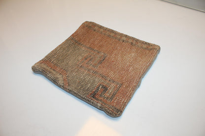 Muted Earth Tone Turkish Rug Cushion, Minimal Rustic Boho Decor 12x12 inch