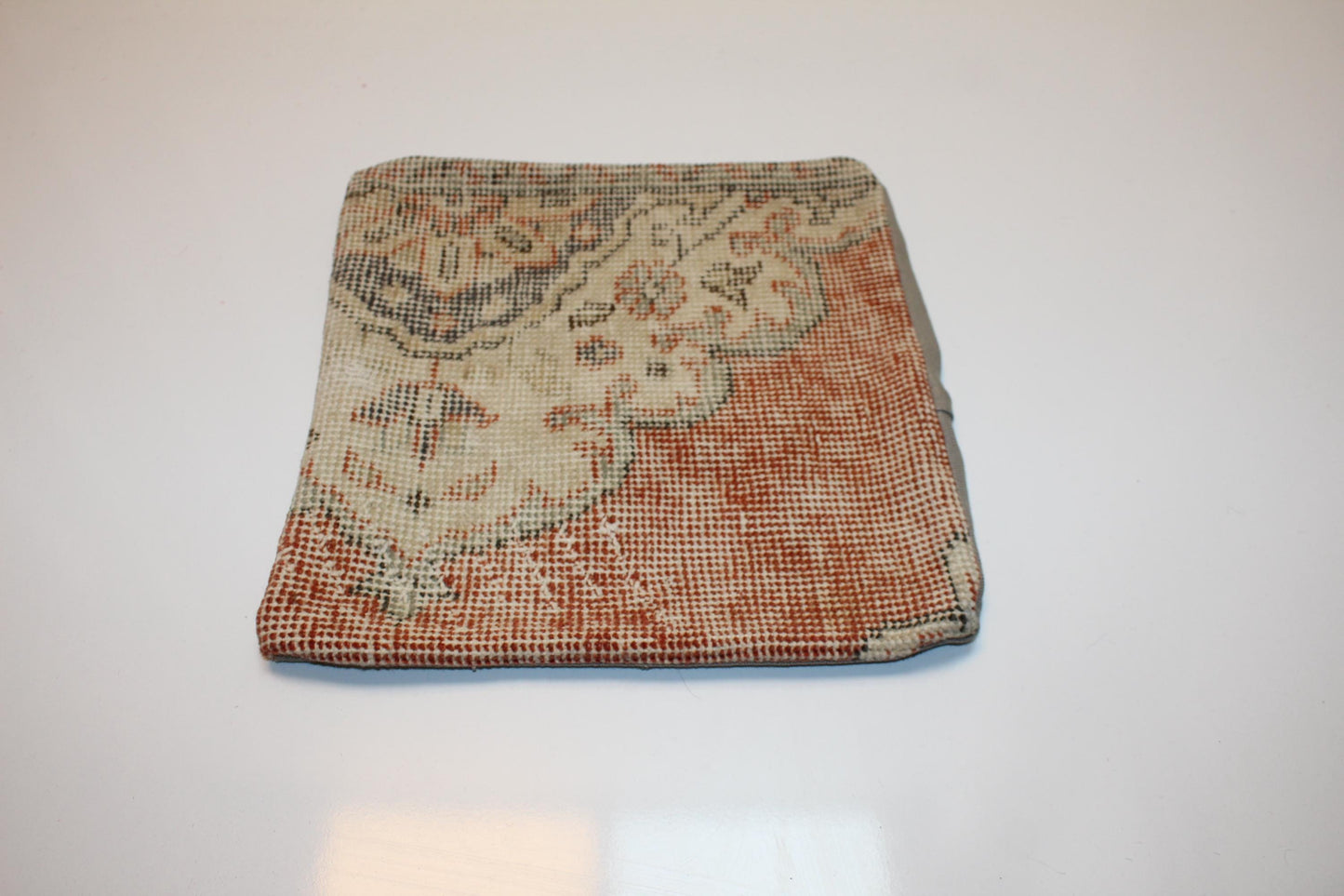 Turkish Rug Cushion in Soft Beige & Terracotta, Elegant Neutral Boho Decor 12x12 inch