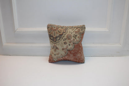 Turkish Rug Cushion in Soft Beige & Terracotta, Elegant Neutral Boho Decor 12x12 inch