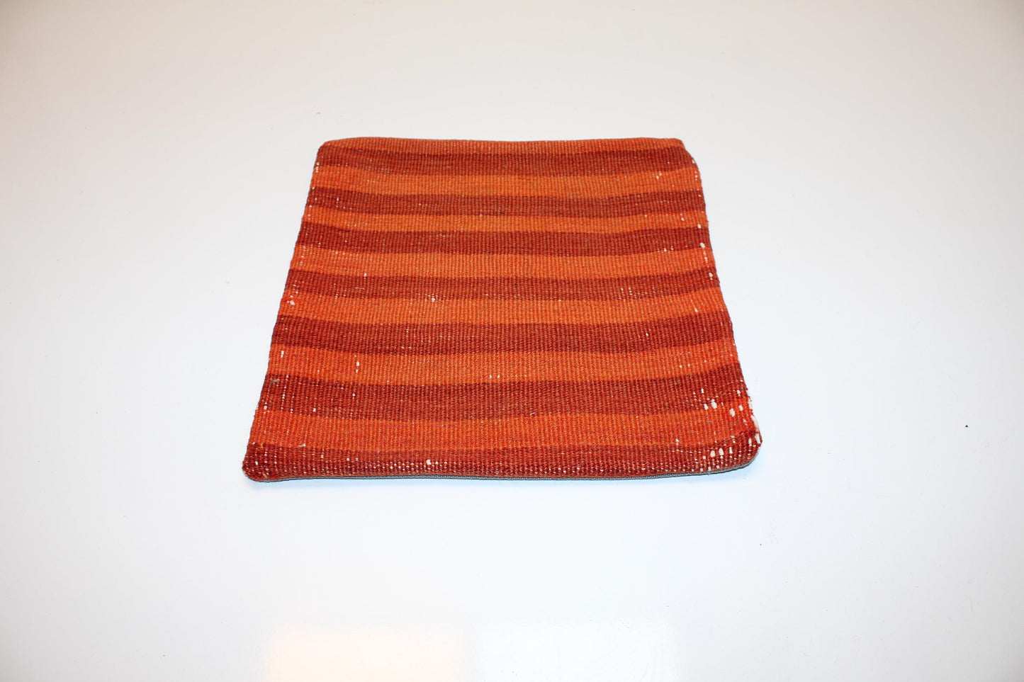 Burnt Orange Turkish Rug Cushion with Warm Earth Tones, Rustic Boho Decor 12x12 inch