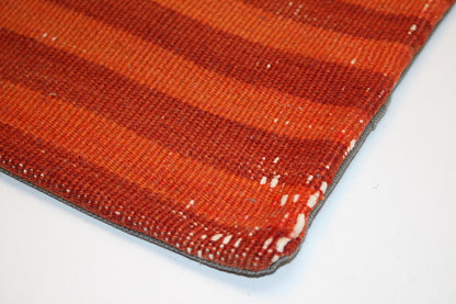 Burnt Orange Turkish Rug Cushion with Warm Earth Tones, Rustic Boho Decor 12x12 inch