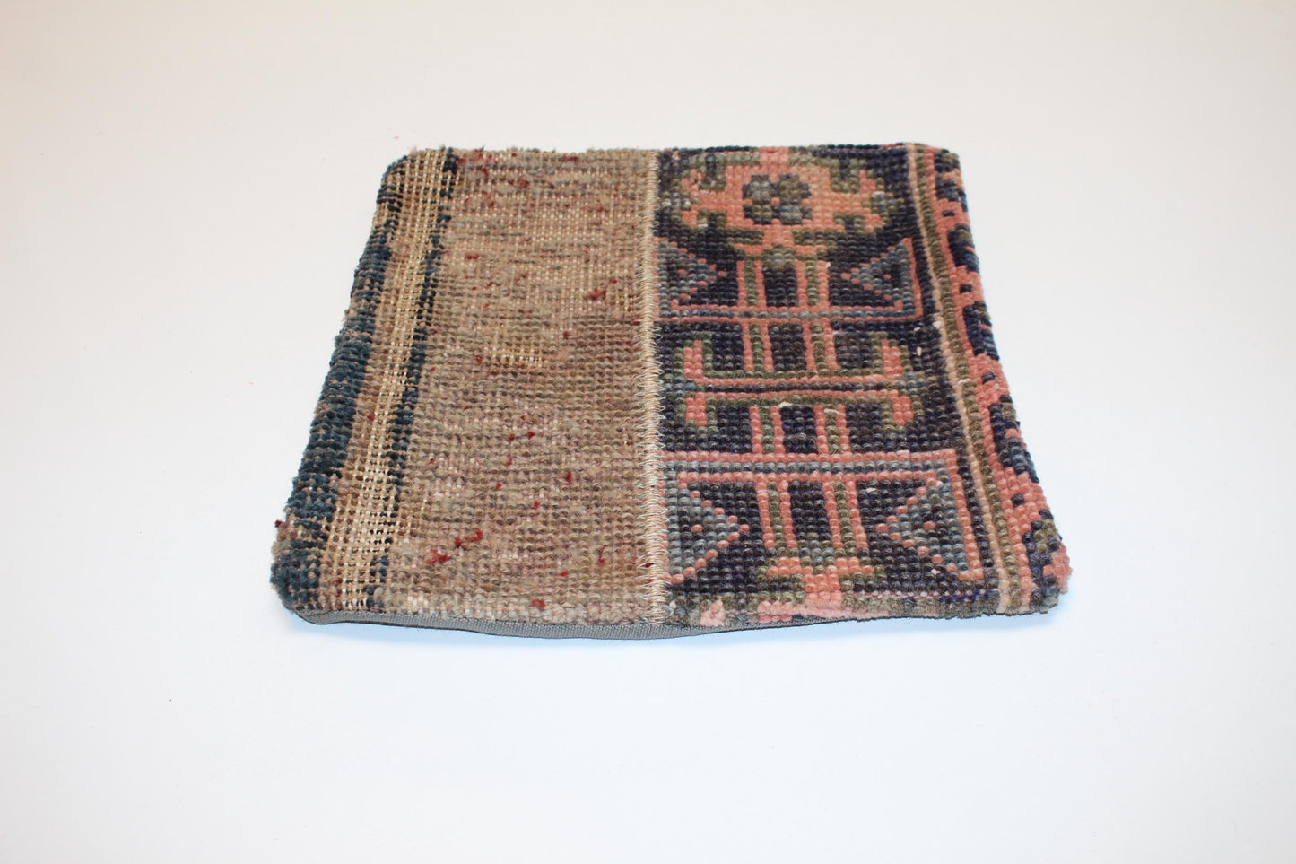 Anatolian Tribal Turkish Rug Cushion with Geometric Motifs, Rustic Boho Decor 12x12 inch