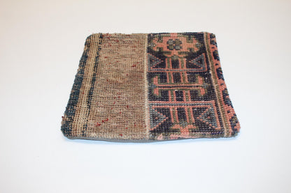 Anatolian Tribal Turkish Rug Cushion with Geometric Motifs, Rustic Boho Decor 12x12 inch