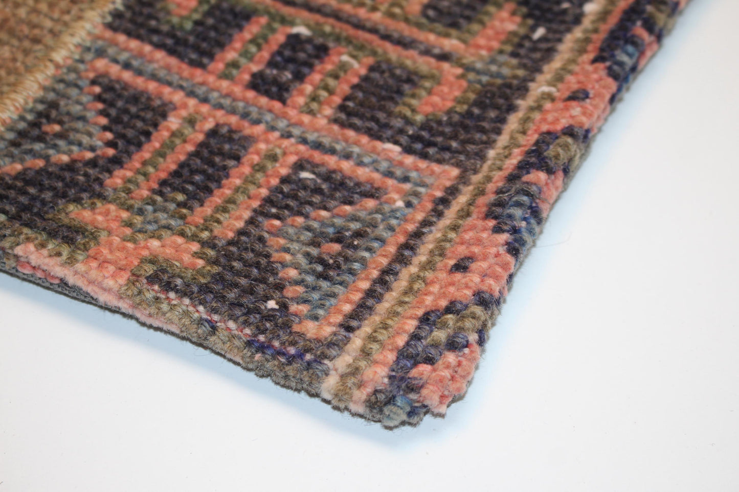 Anatolian Tribal Turkish Rug Cushion with Geometric Motifs, Rustic Boho Decor 12x12 inch