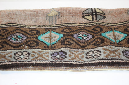 Long Tribal Rug Bench Cushion with Teal Geometric Motifs, Rustic Boho Entryway Decor