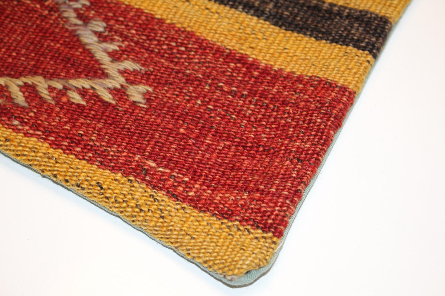 Mustard & Brick Red Boho Cushion, Rustic Ethnic Home Decor Accent (16x16 in)