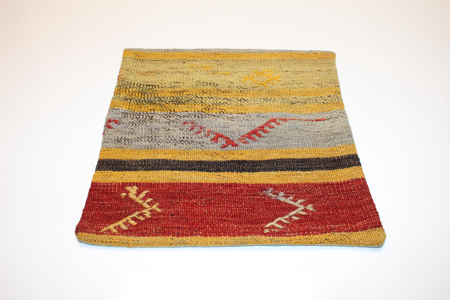 Mustard & Brick Red Boho Cushion, Rustic Ethnic Home Decor Accent (16x16 in)