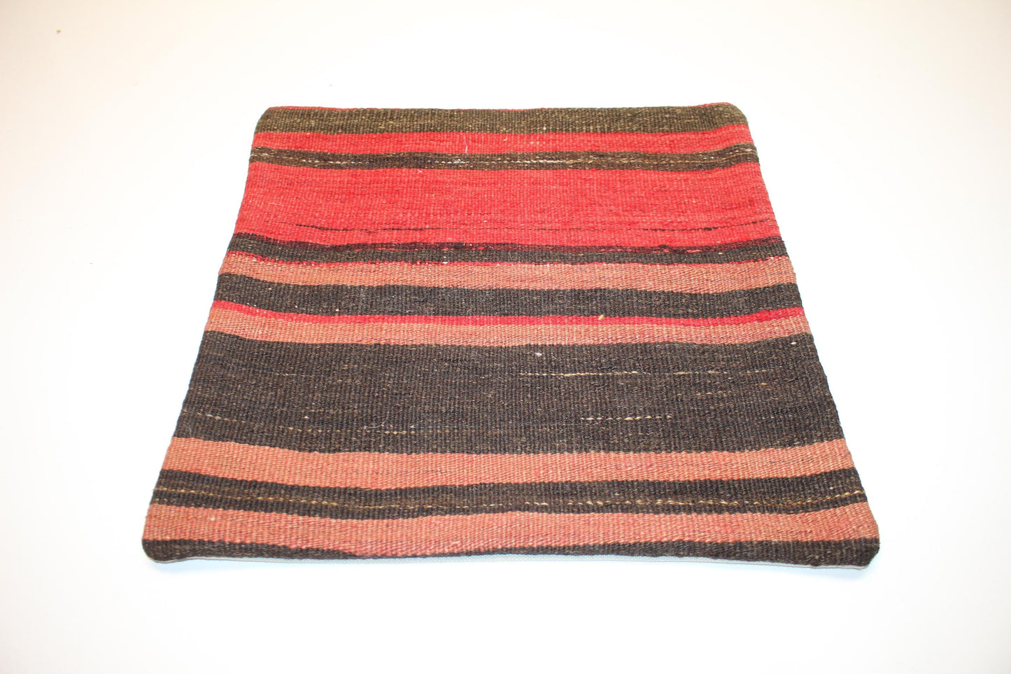 Bold Striped Rug Cushion, Tribal Boho Accent Pillow for Sofa or Chair (16x16 in)