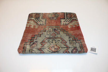 Geometric Tribal Rug Cushion, Earth Tone Boho Ethnic Accent Pillow (16x16 in)
