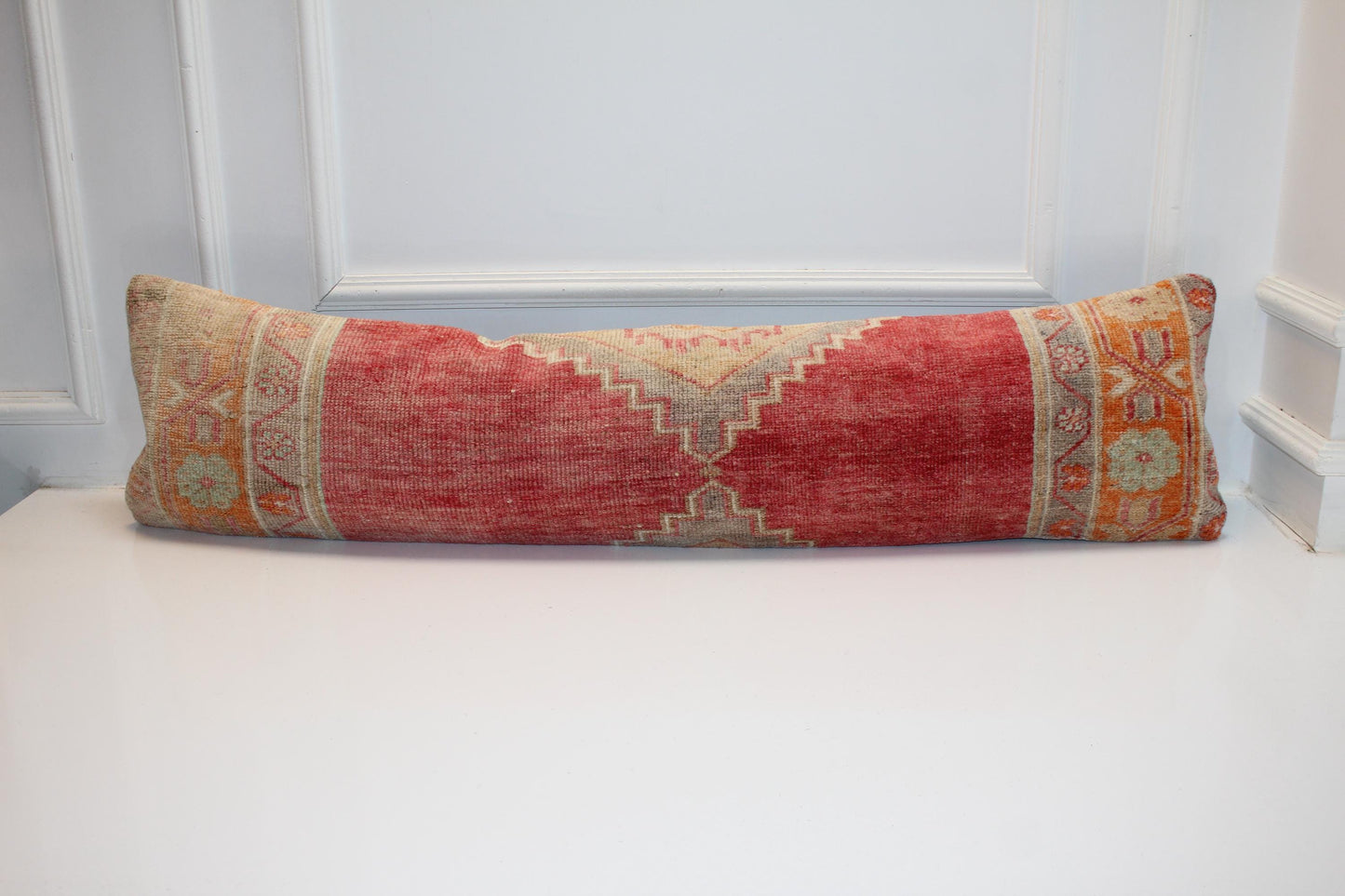 Red Tribal Bench Cushions, Boho Ethnic Long Rug Pillow Set(12x48)