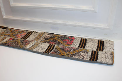 Vintage Turkish Kilim Lumbar Pillow Cover, Boho Patchwork Bench Cushion (12x48 inc.)
