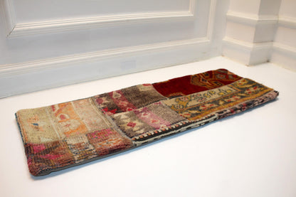 Patchwork Kilim Lumbar Pillow Cover | Vintage Wool Rug, Handmade (12x36 in)