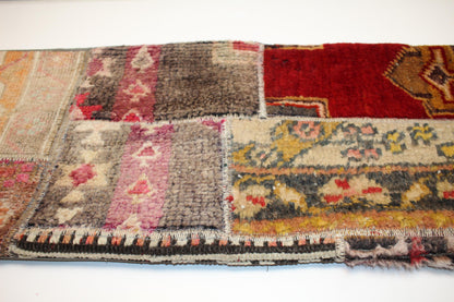 Patchwork Kilim Lumbar Pillow Cover | Vintage Wool Rug, Handmade (12x36 in)