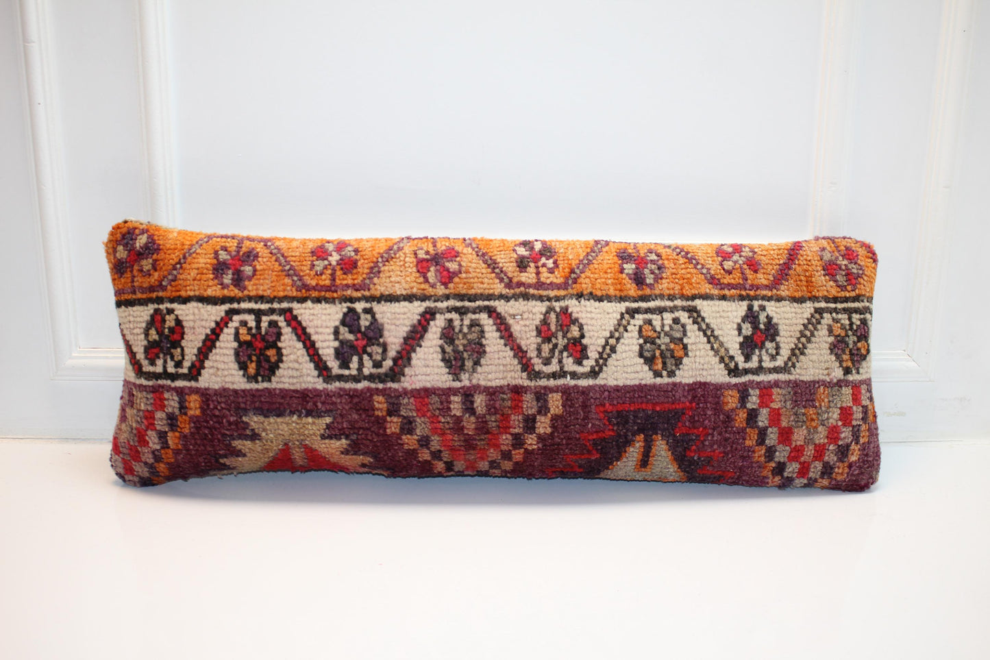 Floral Kilim Lumbar Pillow Cover | Vintage Anatolian Wool (12x36 in)