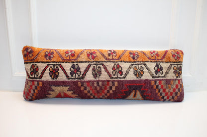 Floral Kilim Lumbar Pillow Cover | Vintage Anatolian Wool (12x36 in)