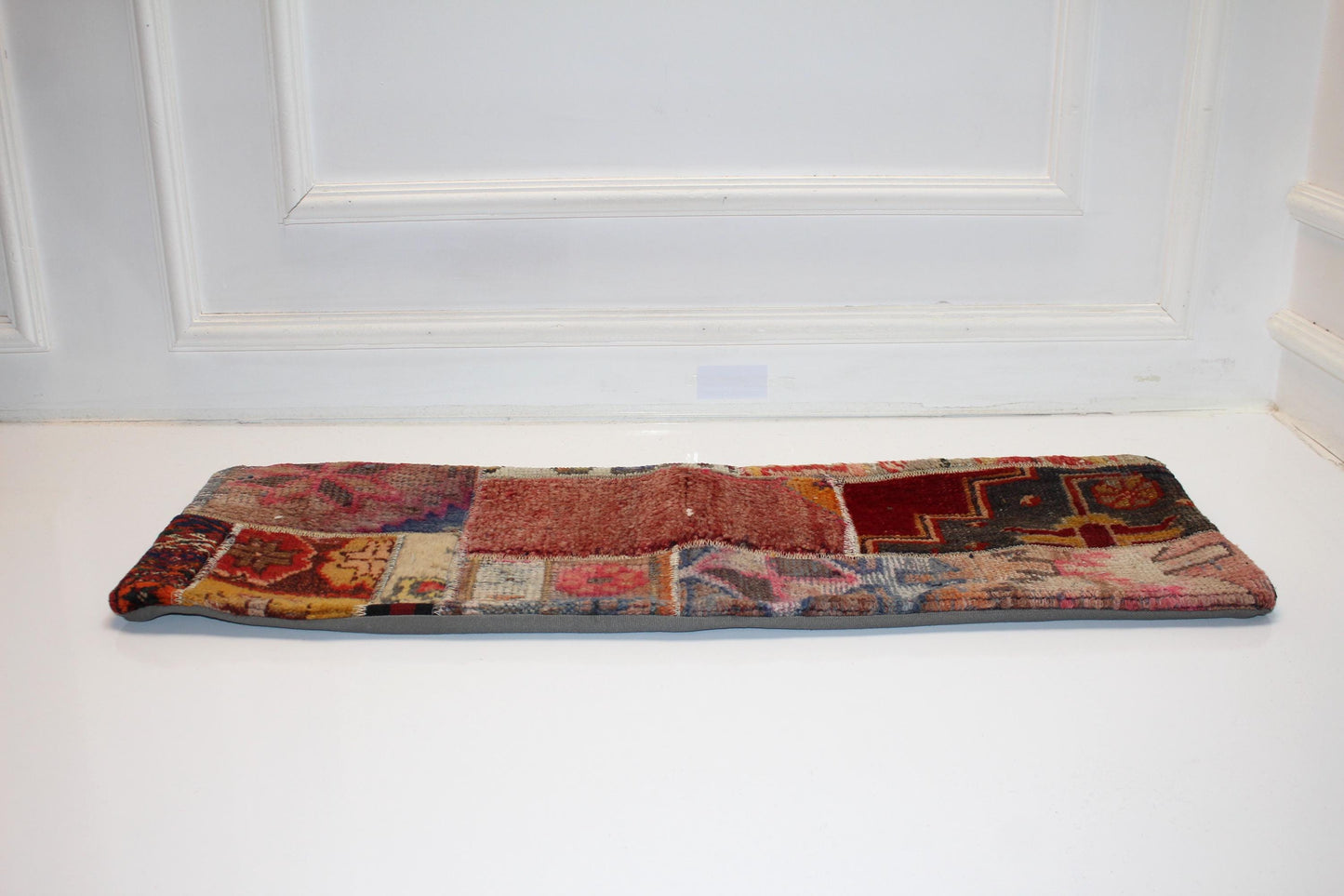 Patchwork Kilim Lumbar Pillow | Vintage Wool Bench Cushion (12x36 in)